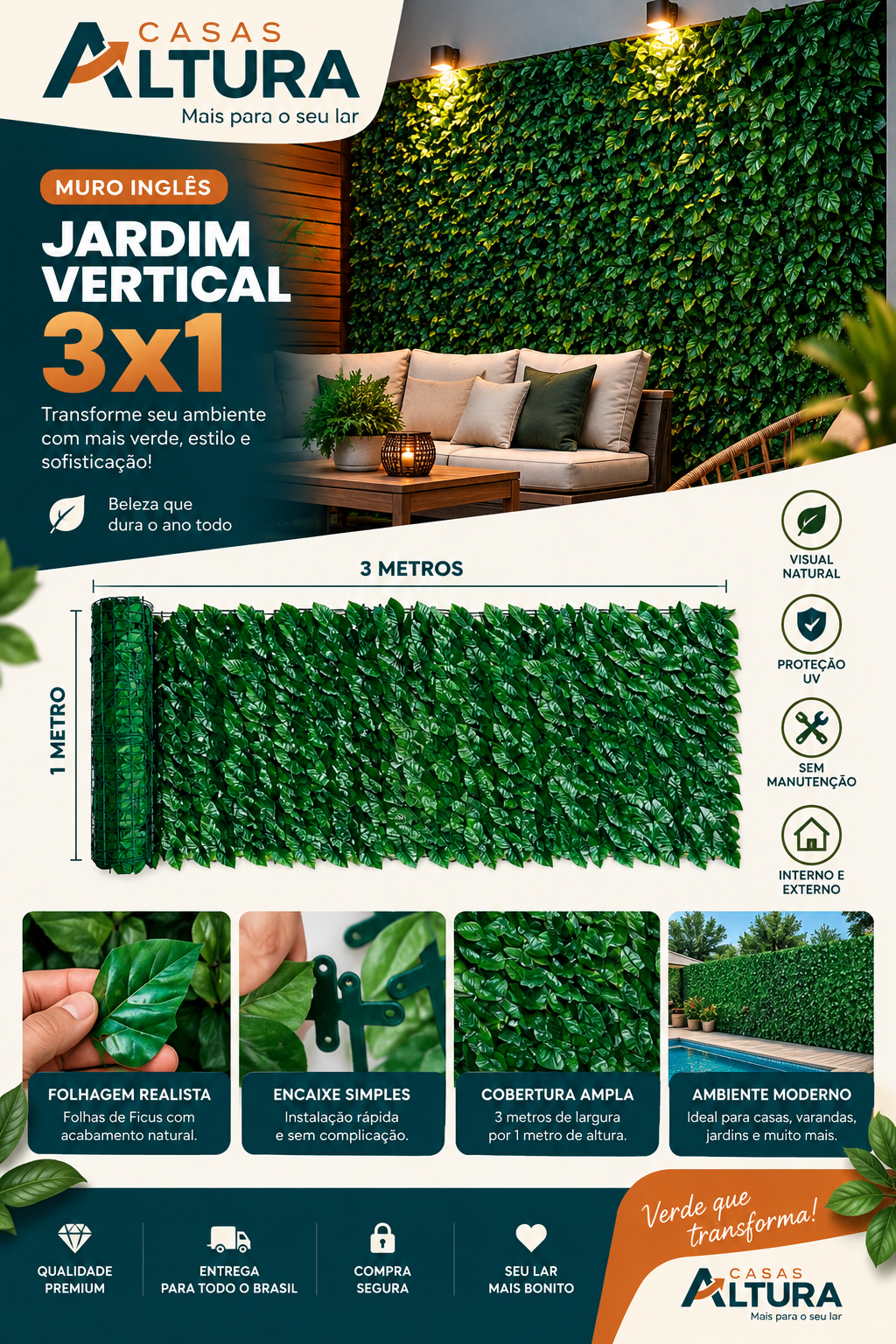 Muro Inglês Jardim Vertical Artificial 3x1